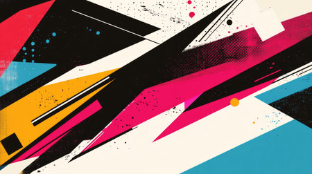 Abstract design with sharp lines and bold colors. Ample copy space on the top left."の素材