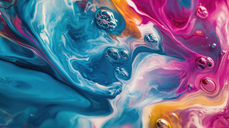 Abstract fluid art with vibrant, swirling colors. Ample copy space in the upper left corner."の素材