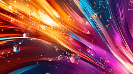 Abstract digital art with vivid colors and light effects. Copy space on the bottom half."の素材