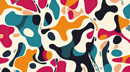 Abstract pattern with interconnected shapes and bright colors. Plenty of copy space on the left."の素材