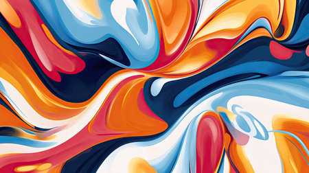 Abstract swirl pattern with bold colors and dynamic shapes. Ample copy space on the top."の素材