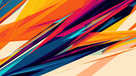 Abstract pattern with sharp angles and bright colors. Ample copy space in the bottom right corner."の素材
