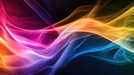 Dynamic abstract background with vibrant colors and smooth transitions. Plenty of copy space on the right."の素材