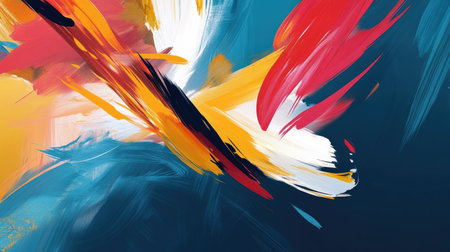 Bright abstract background with bold strokes and dynamic shapes. Ample copy space on the left."の素材