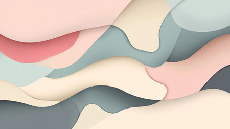 Abstract pattern with smooth curves and pastel shades. Ample copy space in the top right corner."の素材
