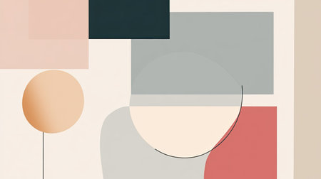 Minimalist abstract background with simple shapes and muted colors. Ample copy space in the center."の素材