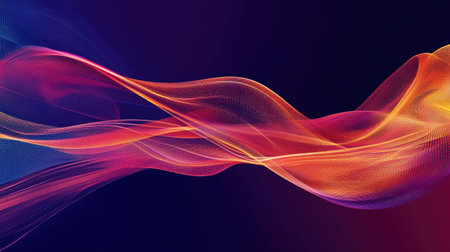 Dynamic abstract background with swirling lines and vibrant colors. Ample copy space on the right."の素材