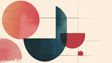 Minimalist abstract background with geometric shapes and muted colors. Copy space in the center."の素材