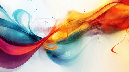 Dynamic abstract background with swirling lines and vibrant colors. Copy space in the upper right corner."の素材