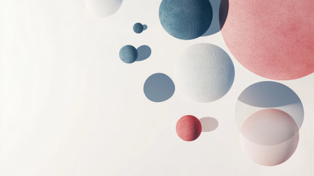 Minimalist abstract design with simple shapes and soft shadows. Clear copy space on a white background."の素材