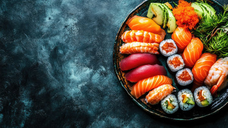 Top view of a variety of colorful bell peppers arranged in a circular pattern with ample copy space.の素材