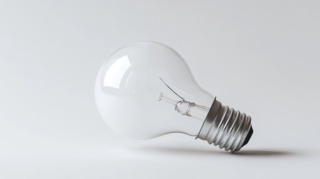 Close-up of an eco-friendly, energy-saving lightbulb on a clean white background. Copy space available.の素材