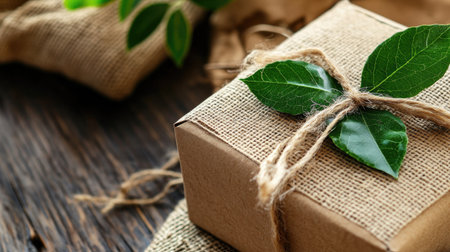 Close-up of eco-friendly packaging made of recycled materials, highlighting sustainable production. Copy space.の素材