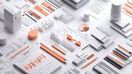 3D cost structure visualization with various expense categories and copy spaceの素材