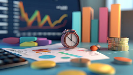 3D representation of business expenses with ample text space and no peopleの素材