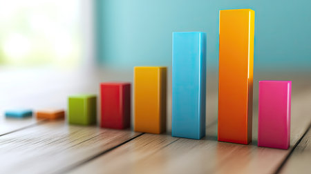 3D bar graph illustrating a business cost breakdown, no people, copy space included.の素材