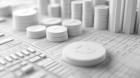 3D financial distribution model with expense categories and empty space for copyの素材