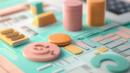 3D cost structure visualization with various expense categories and copy spaceの素材