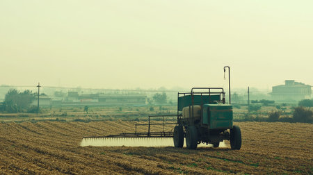 A South Asian field sprayer machine with copy space, no peopleの素材