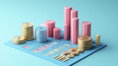 3D model of business cost distribution with labeled areas and copy spaceの素材