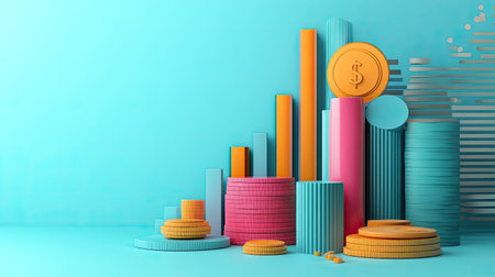 3D graphical illustration of business costs with various segments and ample copy spaceの素材