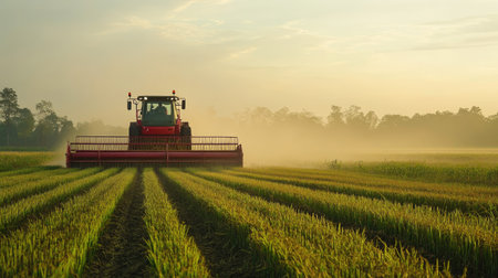 A South Asian forage harvester in a field of crops with copy space. No peopleの素材
