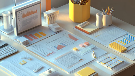 3D model of business financial breakdown with ample space for notes and labelsの素材