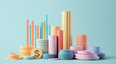 3D cost structure visualization with various expense categories and copy spaceの素材