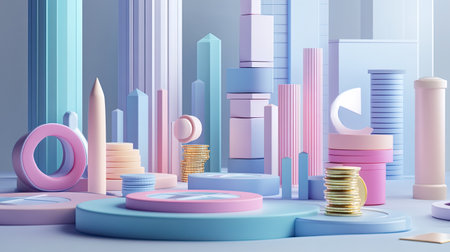 3D graphical illustration of business costs with various segments and ample copy spaceの素材