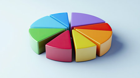 3D pie chart of business expenses with labeled categories and ample copy spaceの素材