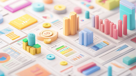 3D visual of a business expense overview with labels and copy spaceの素材