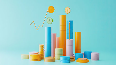 3D cost distribution chart with labeled parts and clear copy spaceの素材