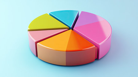 3D pie chart of business expenses with labeled categories and ample copy spaceの素材
