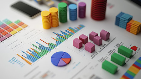 3D financial chart with business cost breakdown and ample room for additional textの素材