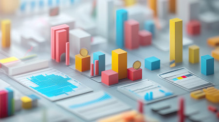 3D graphical illustration of business costs with various segments and ample copy spaceの素材