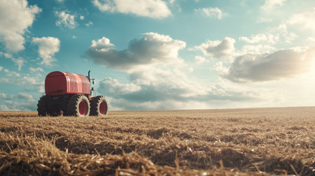 A South Asian agricultural baler in a field of hay with copy space. No peopleの素材