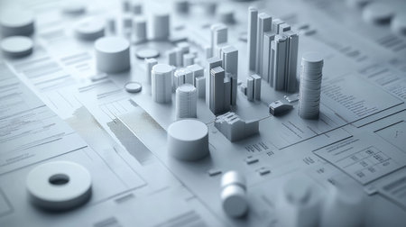 3D financial model of business costs with ample copy space and labeled partsの素材