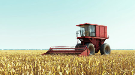 A South Asian forage harvester in a field of crops with copy space. No peopleの素材