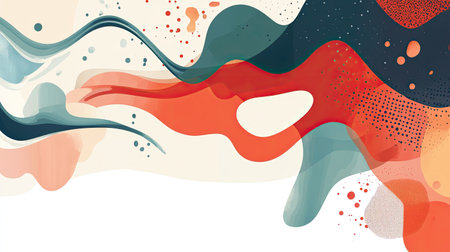 Abstract design with bold colors and fluid shapes. Ample copy space on the right."の素材