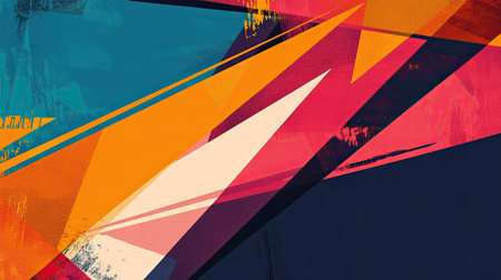 Abstract design with sharp lines and vibrant colors. Ample copy space in the top left corner."の素材