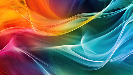 Abstract background with dynamic curves and vibrant hues. Plenty of copy space in the top left corner."の素材