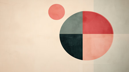 Minimalist abstract background with geometric shapes and muted colors. Copy space in the center."の素材