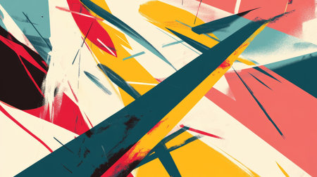 Abstract design with sharp lines and bold colors. Plenty of copy space in the top right corner."の素材