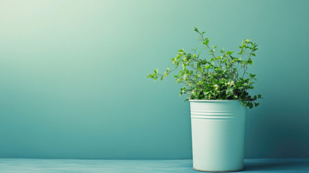 Recycling bin with green plants growing from it, symbolizing sustainability and eco-consciousness. Copy space available.の素材