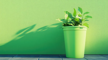 Recycling bin with green plants growing from it, symbolizing sustainability and eco-consciousness. Copy space available.の素材
