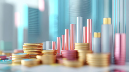Abstract 3D chart showing various business costs with clear copy spaceの素材