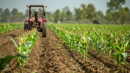 South Asian corn planter in action with copy space. No peopleの素材