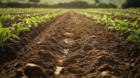 South Asian field cultivator with freshly turned soil, no people, copy spaceの素材