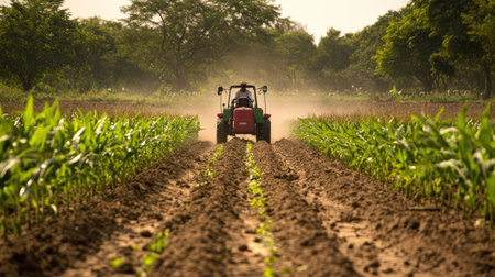 South Asian corn planter in action with copy space. No peopleの素材