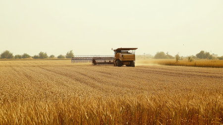South Asian machinery for harvesting pulses in a field, no people, copy spaceの素材